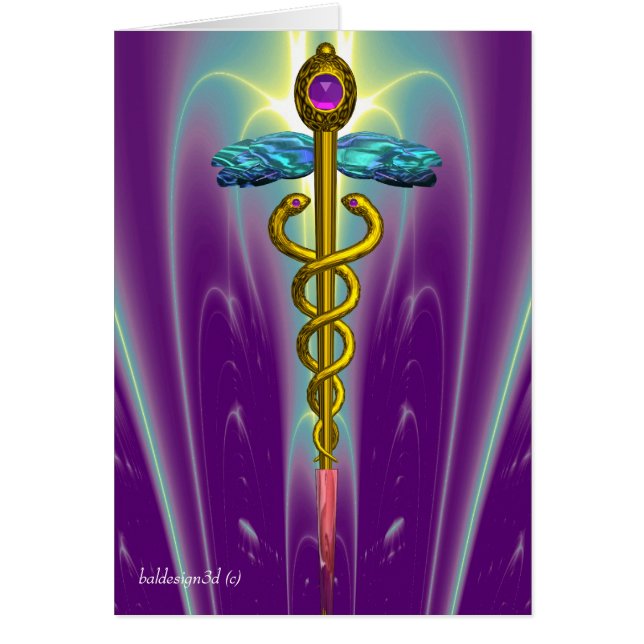 GOLD CADUCEUS MEDIZINISCHES SYMBOL Aquamarine Lila (Vorne)