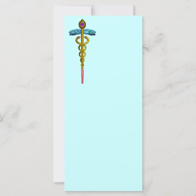 GOLD CADUCEUS Medizinisches Symbol Blau Lila grün (Vorderseite)