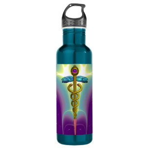 GOLD CADUCEUS MEDIZINISCHES SYMBOL EDELSTAHLFLASCHE