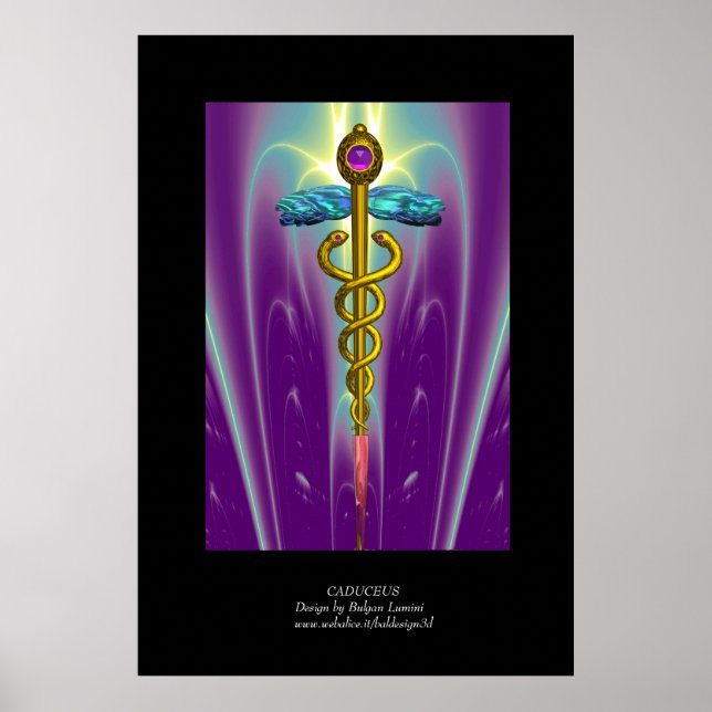 GOLD CADUCEUS Medizinisches Symbol Lila grün Poster (Vorne)