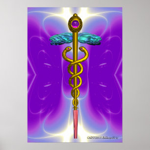 GOLD CADUCEUS Medizinisches Symbol Ultra-Violet Li Poster