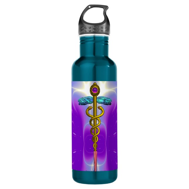 GOLD CADUCEUS MEDIZINISCHES SYMBOL Ultra-Violet Li Trinkflasche (Vorderseite)