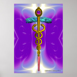 GOLD CADUCEUS Medizinisches Symbol Ultra Violett L Poster