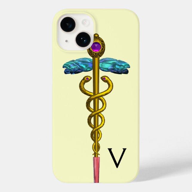 GOLD CADUCEUS MONOGRAM, weiß Case-Mate iPhone Hülle (Rückseite)