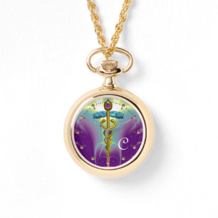 GOLD CADUCEUS MONOGRAMM, Lila grün Armbanduhr