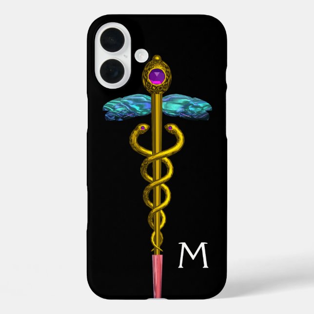 GOLD CADUCEUS MONOGRAMM, schwarz Case-Mate iPhone Hülle (Rückseite)