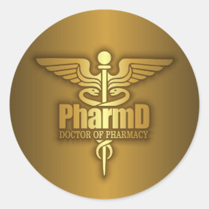 Gold Caduceus (PharmD) Runder Aufkleber