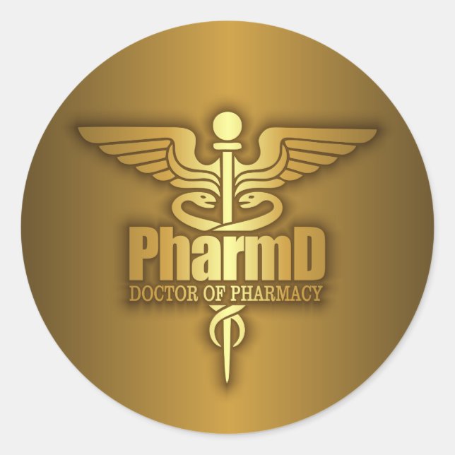 Gold Caduceus (PharmD) Runder Aufkleber (Vorderseite)