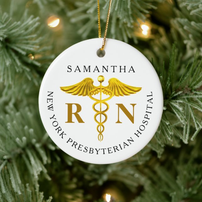 Gold Caduceus Registered Nurse Foto Keramik Ornament (Baum)