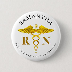 Gold Caduceus Registered Nurse Name Button