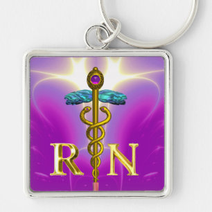 GOLD CADUCEUS REGISTERED NURSE SYMBOL Pink Fuchsia Schlüsselanhänger