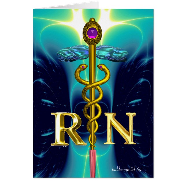 GOLD CADUCEUS REGISTRIERT NURSE SYMBOL Aqua Blue (Vorne)
