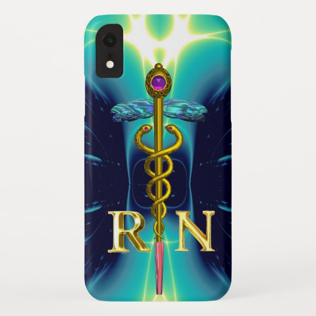 GOLD CADUCEUS REGISTRIERT NURSE SYMBOL Aqua Blue Case-Mate iPhone Hülle (Rückseite)