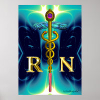 GOLD CADUCEUS REGISTRIERT NURSE SYMBOL Aquamarin B