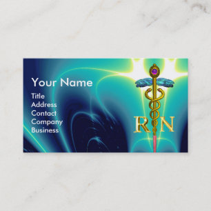 GOLD CADUCEUS REGISTRIERT NURSE SYMBOL Aquamarin B Visitenkarte