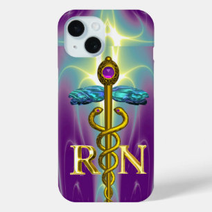 GOLD CADUCEUS REGISTRIERT NURSE SYMBOL Blau Lila iPhone 15 Hülle