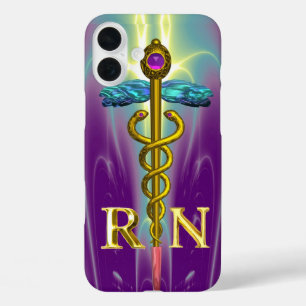 GOLD CADUCEUS REGISTRIERT NURSE SYMBOL Blau Lila iPhone 16 Plus Hülle