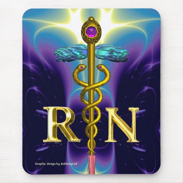 GOLD CADUCEUS REGISTRIERT NURSE SYMBOL Blau Lila Mousepad (Vorne)
