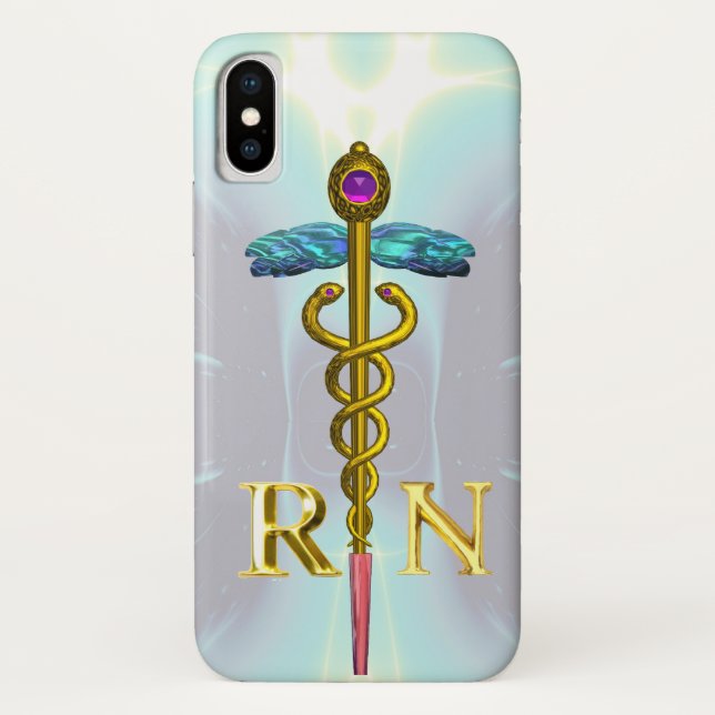 GOLD CADUCEUS REGISTRIERT NURSE SYMBOL Light Blue Case-Mate iPhone Hülle (Rückseite)