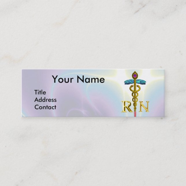 GOLD CADUCEUS REGISTRIERT NURSE SYMBOL Light Blue Mini Visitenkarte (Vorderseite)