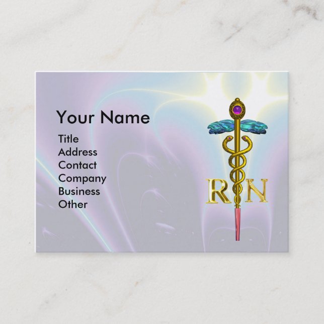 GOLD CADUCEUS REGISTRIERT NURSE SYMBOL Light Blue Visitenkarte (Vorderseite)