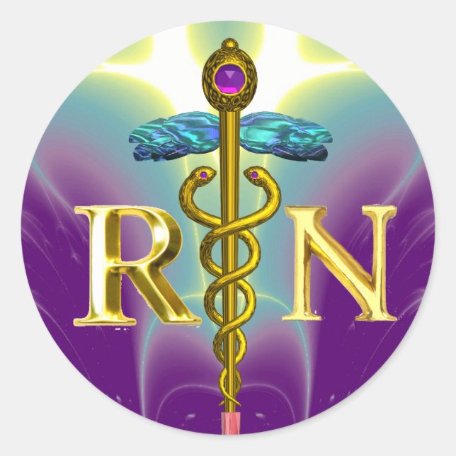 GOLD CADUCEUS REGISTRIERT NURSE SYMBOL Lila grün Runder Aufkleber (Vorderseite)