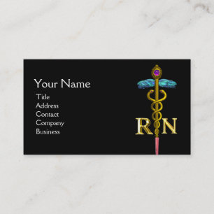 GOLD CADUCEUS REGISTRIERT NURSE SYMBOL, schwarz Visitenkarte
