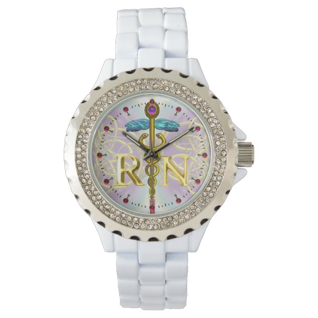 GOLD CADUCEUS REGISTRIERT NURSSSYMBOL ZELLTIKKNOTE ARMBANDUHR (Vorderseite)