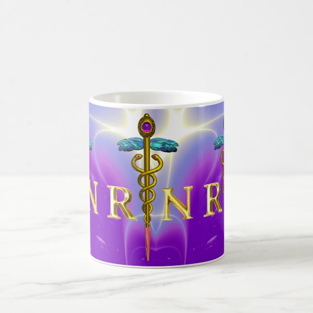 GOLD CADUCEUS REGISTRIERTES NURSE-SYMBOL Lila Aqua Tasse (Mittel)