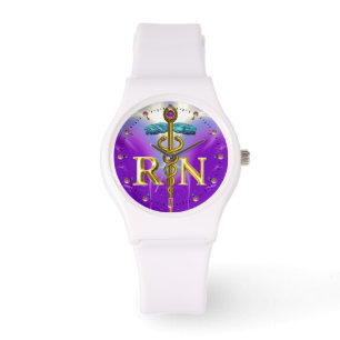 GOLD CADUCEUS REGISTRIERTES NURSE-SYMBOL /Lila Armbanduhr