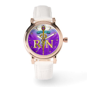 GOLD CADUCEUS REGISTRIERTES NURSE-SYMBOL /Lila Armbanduhr