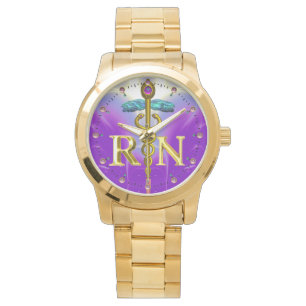 GOLD CADUCEUS REGISTRIERTES NURSE-SYMBOL /Lila Armbanduhr