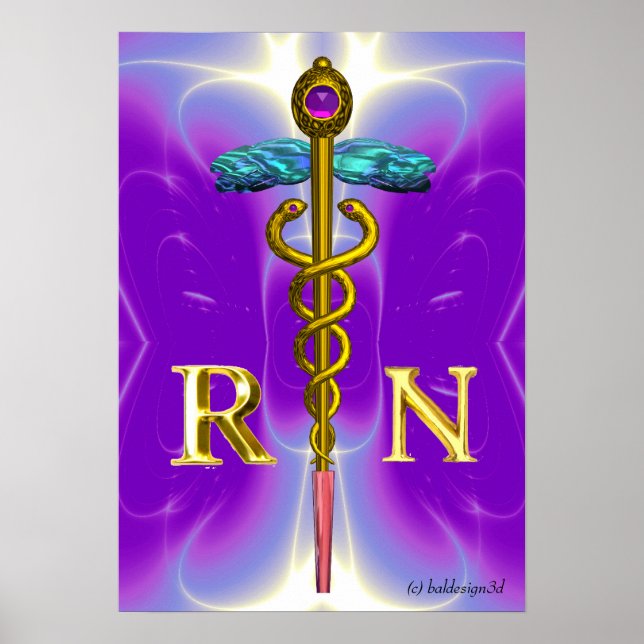 GOLD CADUCEUS REGISTRIERTES NURSE-SYMBOL,Lila Poster (Vorne)
