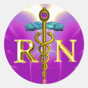 GOLD CADUCEUS REGISTRIERTES NURSE-SYMBOL Lila rosa Runder Aufkleber