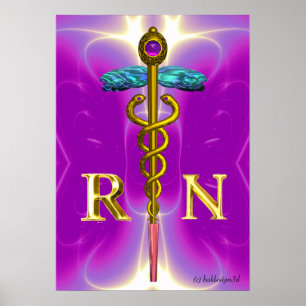 GOLD CADUCEUS REGISTRIERTES NURSE-SYMBOL, Pink Fuc Poster