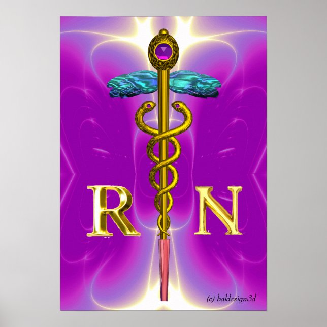 GOLD CADUCEUS REGISTRIERTES NURSE-SYMBOL, Pink Fuc Poster (Vorne)