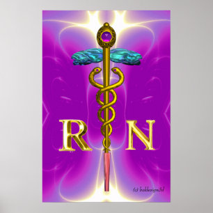 GOLD CADUCEUS REGISTRIERTES NURSE-SYMBOL, Pink Fuc Poster