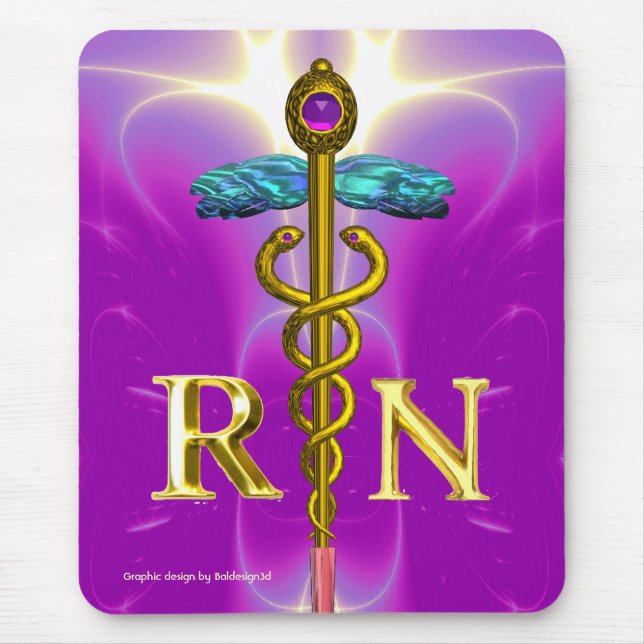 GOLD CADUCEUS REGISTRIERTES NURSE SYMBOL Pink Fuch Mousepad (Vorne)