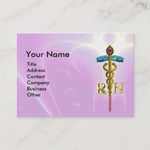 GOLD CADUCEUS REGISTRIERTES NURSE SYMBOL Pink Fuch Visitenkarte