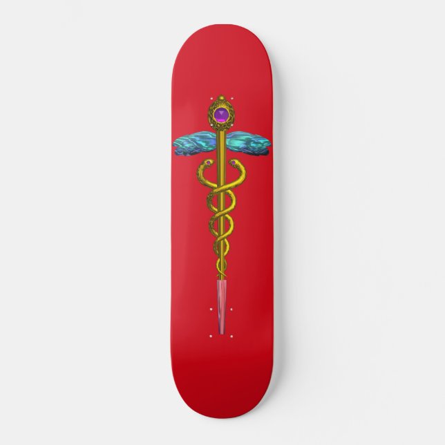GOLD CADUCEUS, rot Skateboard (Vorderseite)