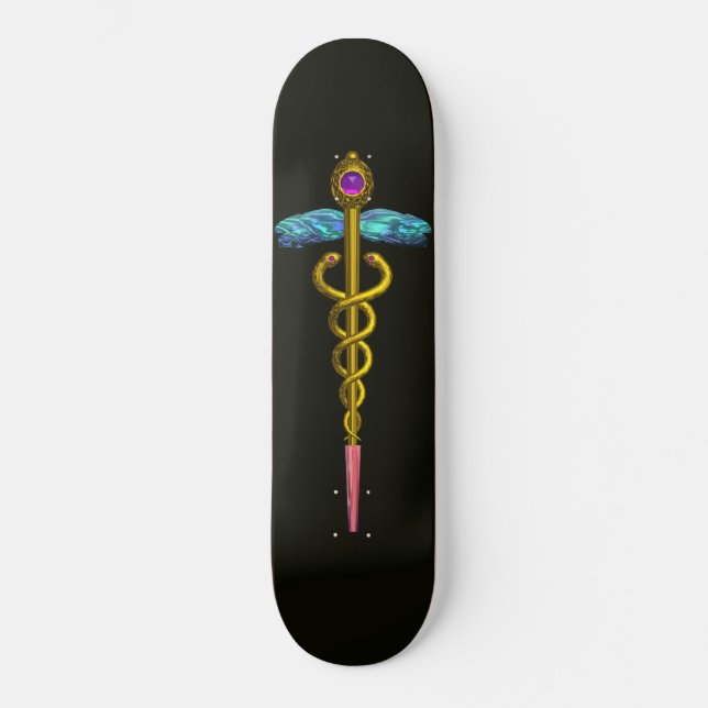 GOLD CADUCEUS, schwarz Skateboard (Vorderseite)