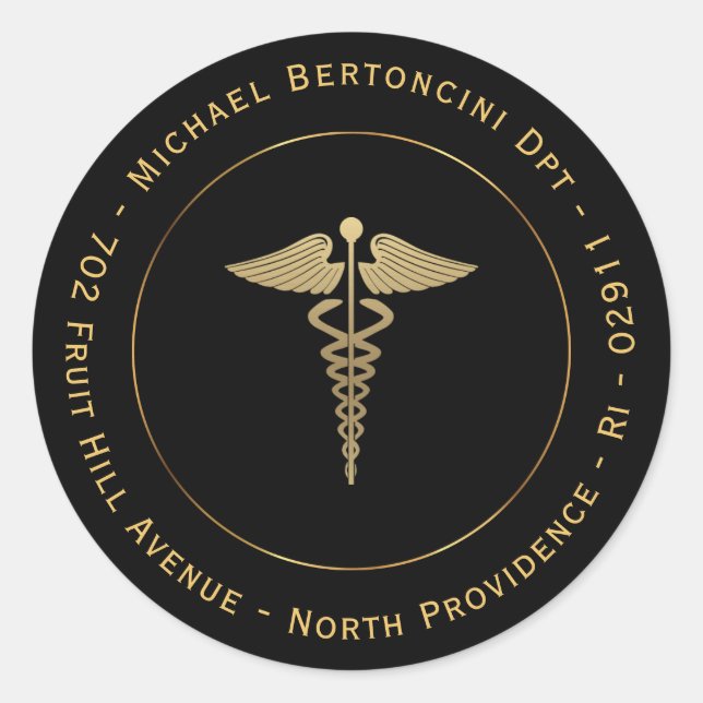 Gold Caduceus Symbol Return-Address-Label Runder Aufkleber (Vorderseite)