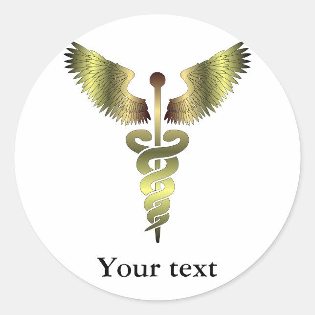 Gold-Caduceus-Symbol Runder Aufkleber (Vorderseite)