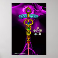 GOLD CADUCEUS UND 7 SCHWANKER IN ROSE LILA FRAKTAL