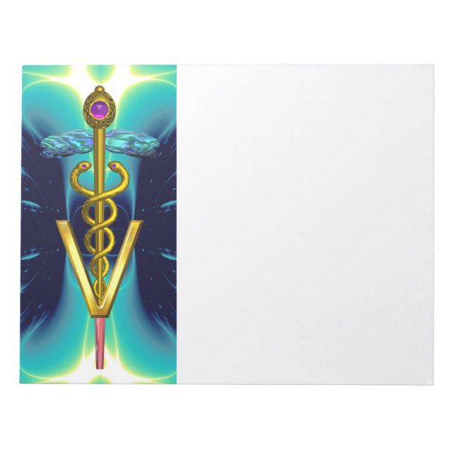 GOLD CADUCEUS VETERINÄRSYMBOL, Aqua Blau, Aquamari Notizblock (Vorderseite)