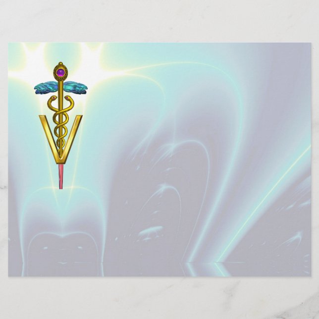 GOLD CADUCEUS VETERINÄRSYMBOL, Aqua Blue (Vorderseite)