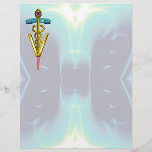 GOLD CADUCEUS VETERINÄRSYMBOL, Aquamarin blau