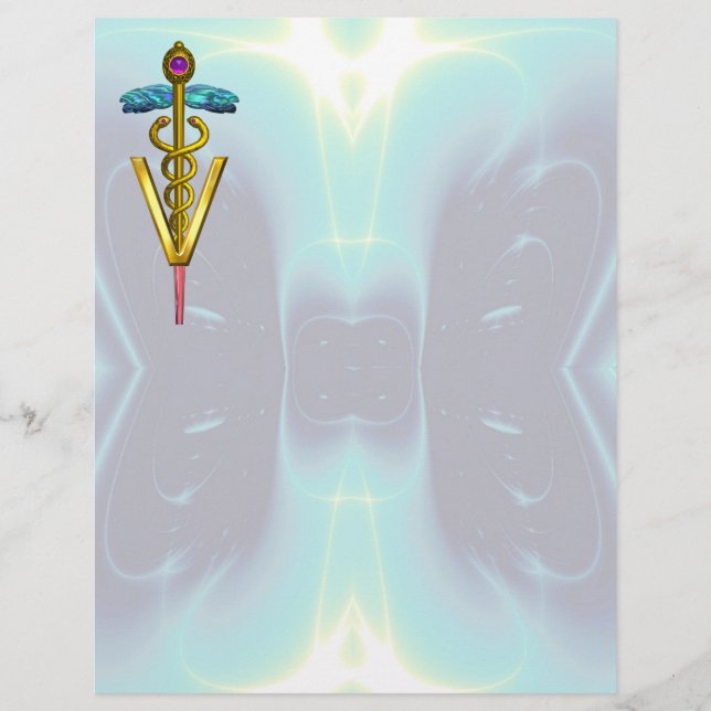 GOLD CADUCEUS VETERINÄRSYMBOL, Aquamarin blau (Vorderseite)