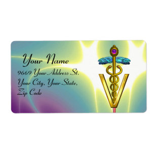 GOLD CADUCEUS VETERINÄRSYMBOL Aquamarin blau