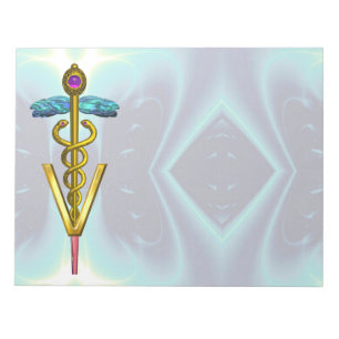 GOLD CADUCEUS VETERINÄRSYMBOL, Aquamarin blau Notizblock